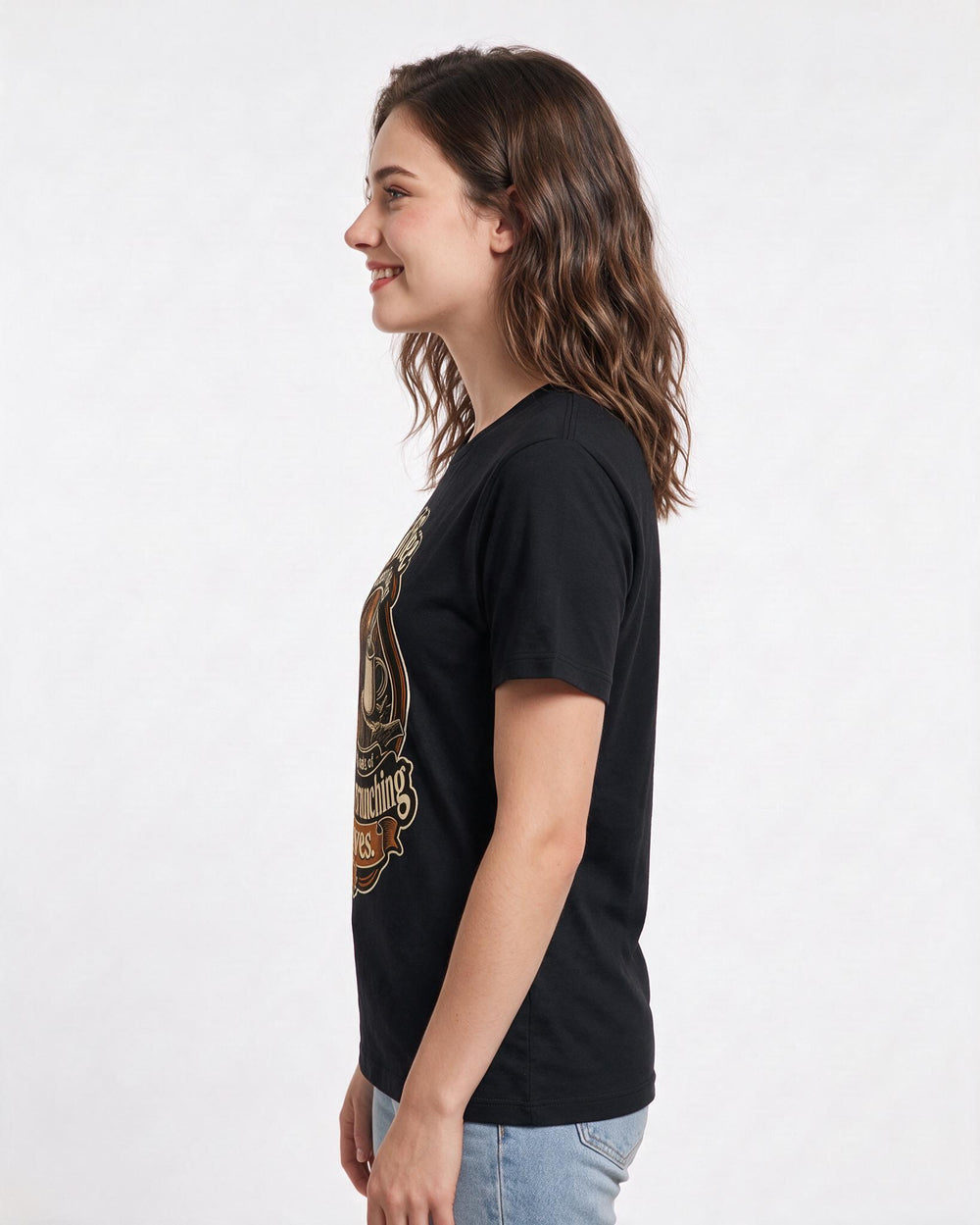 Hunting Women's Black T-Shirt – Coffee tastes better with a side of distant crunching leaves. product image 2