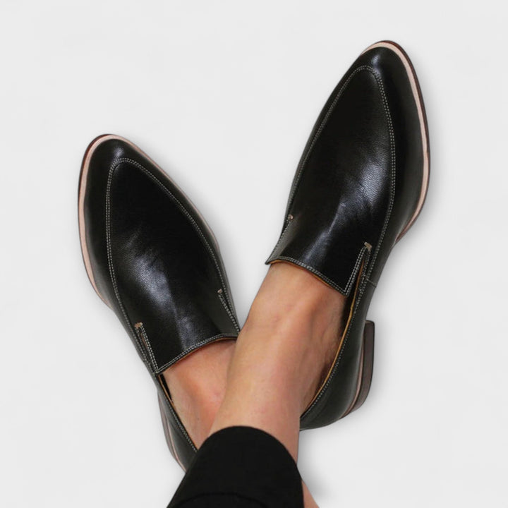 Women's Black Orthopedic Slip On Loafers with Low Heel Design