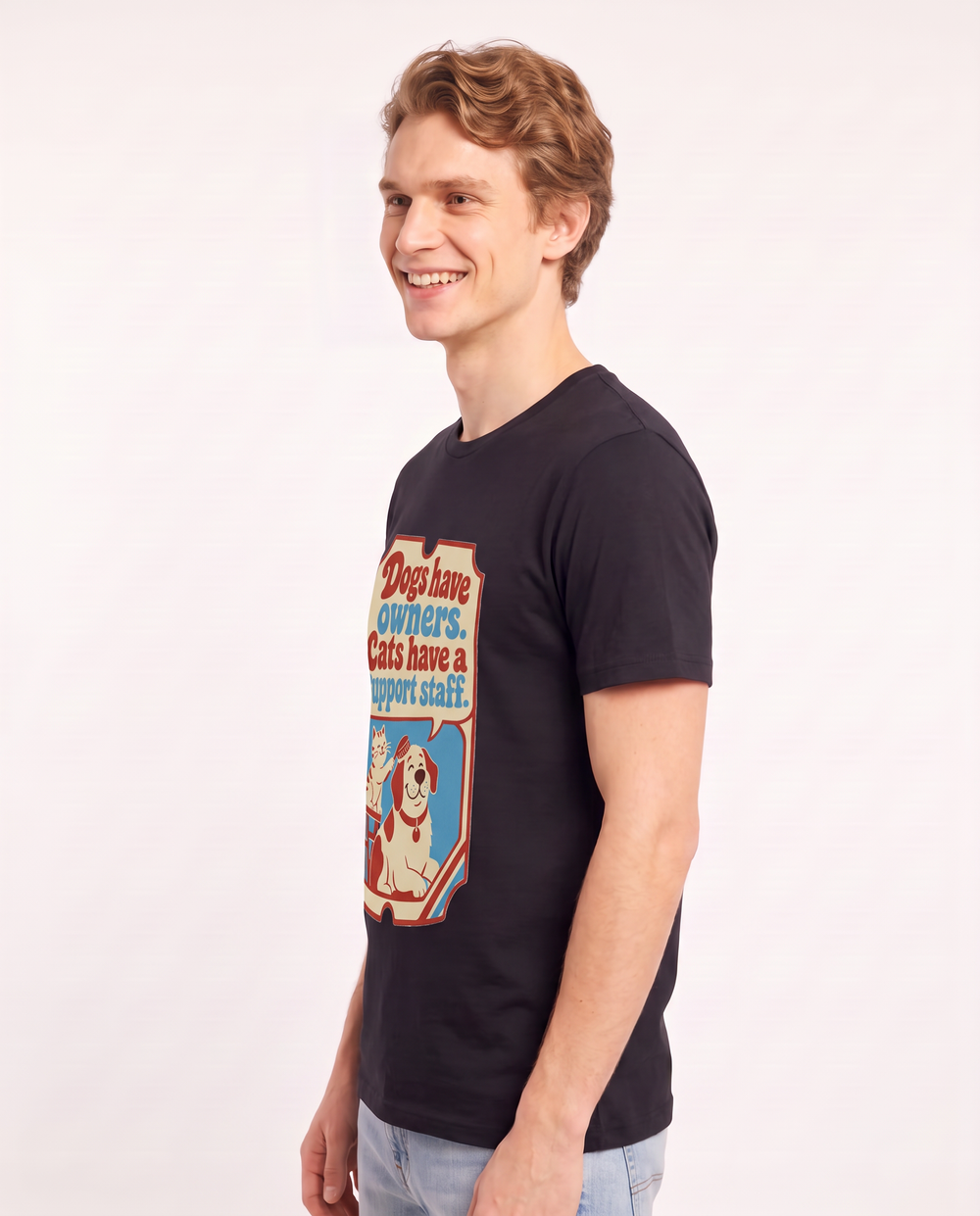 Graphic Men's Black T-Shirt - Dogs have owners. Cats have a support product image 2