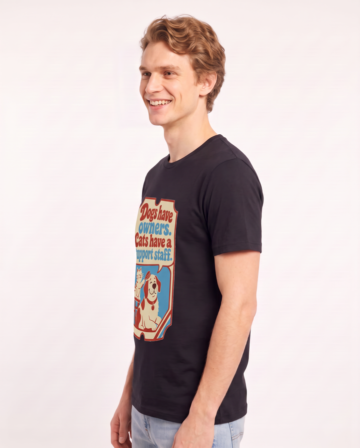 Graphic Men's Black T-Shirt - Dogs have owners. Cats have a support product image 2