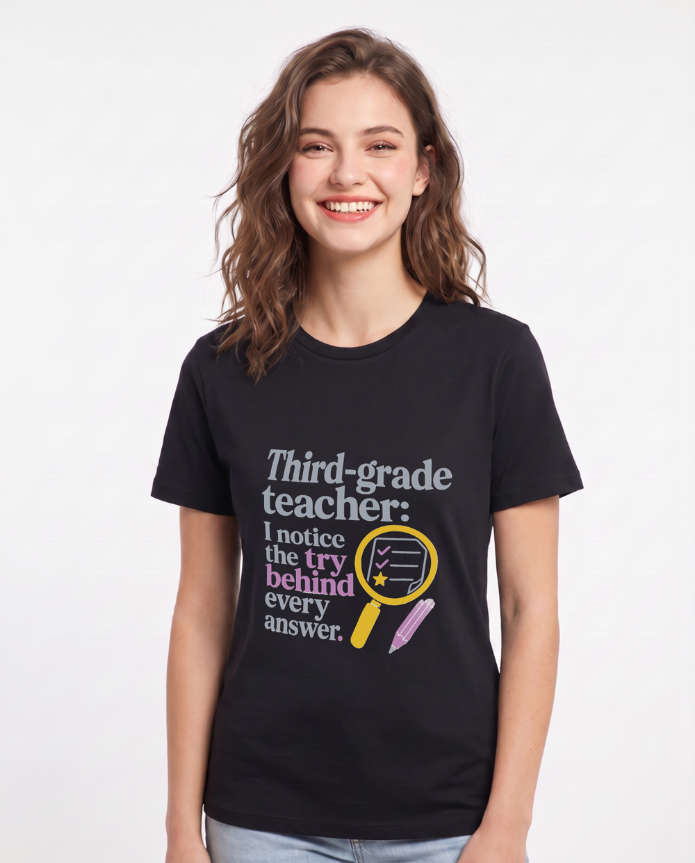 Third-grade teacher: I notice the try behind every answer. Women's Black T-Shirt product image 2
