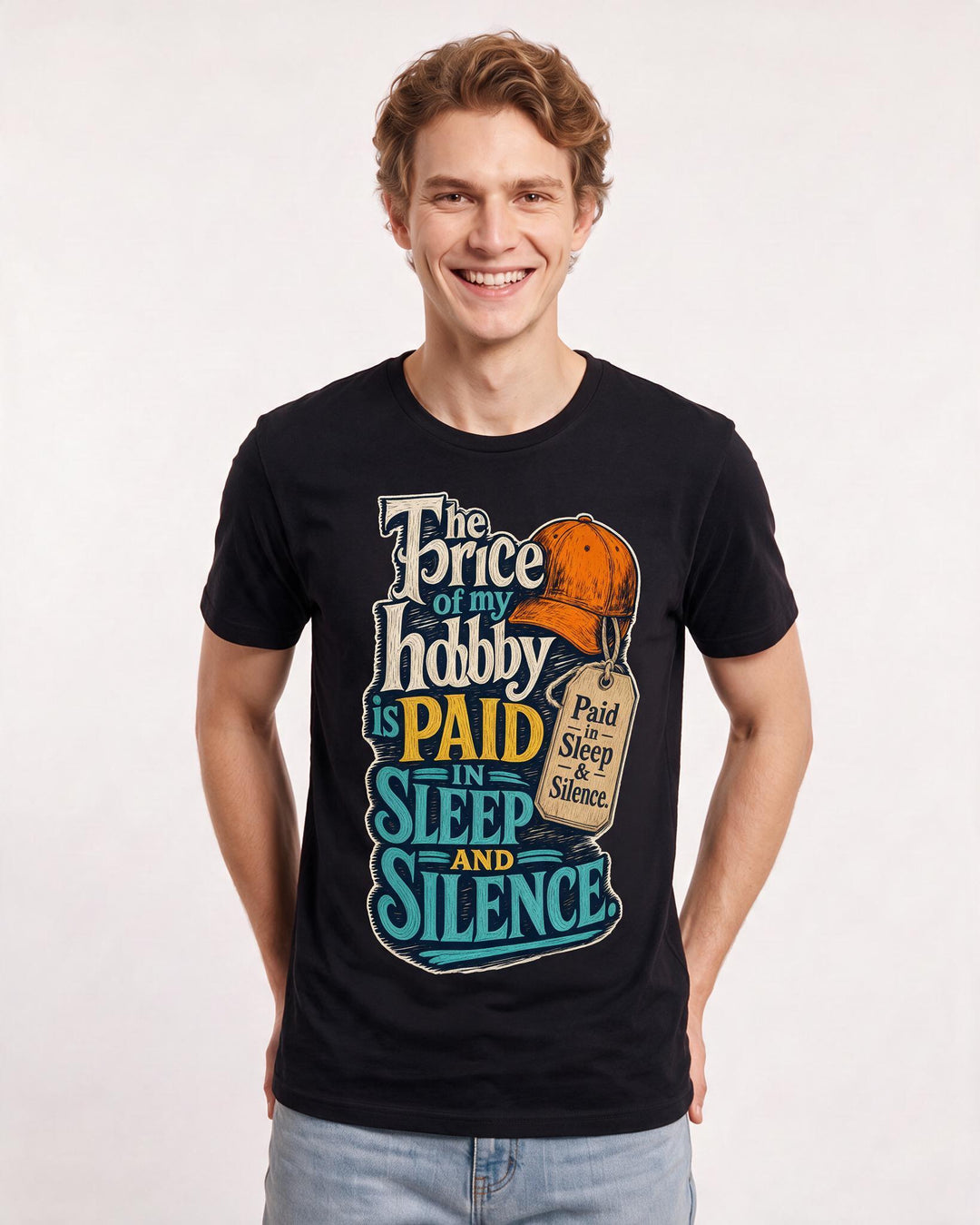 Hunting Men's Black T-Shirt – The price of my hobby is paid in sleep and silence. product image 3