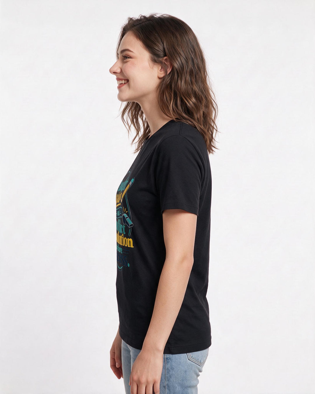 Funny Teacher Women's Black T-Shirt – Taught cursive and conflict resolution product image 2