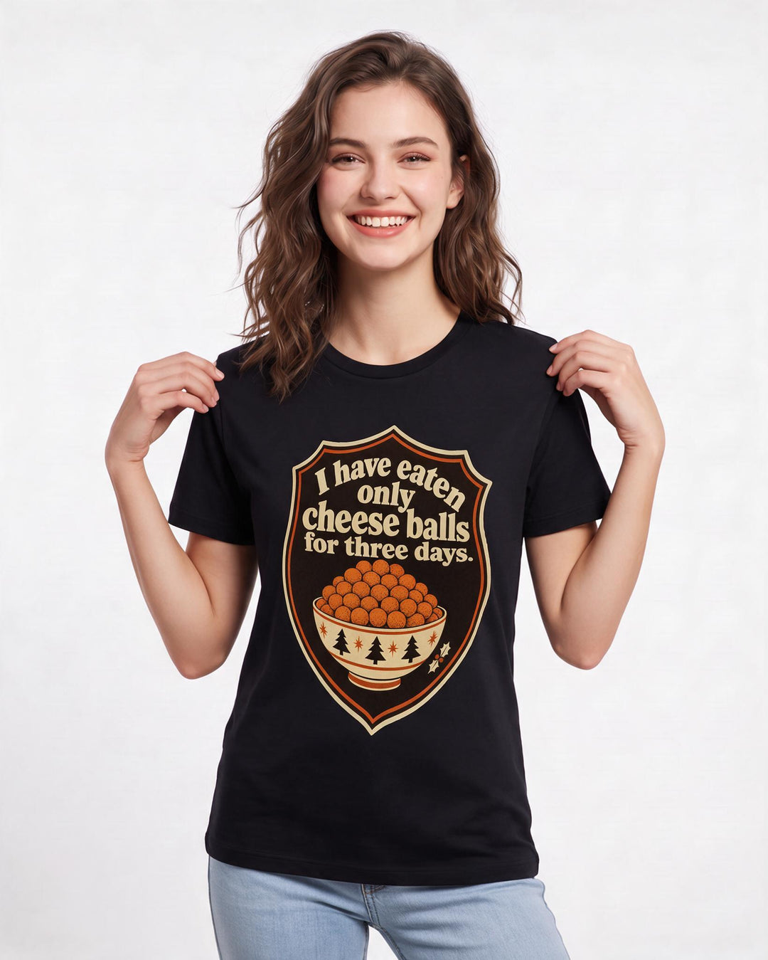 Christmas Women's Black T-Shirt - I have eaten only cheese balls for product image 3