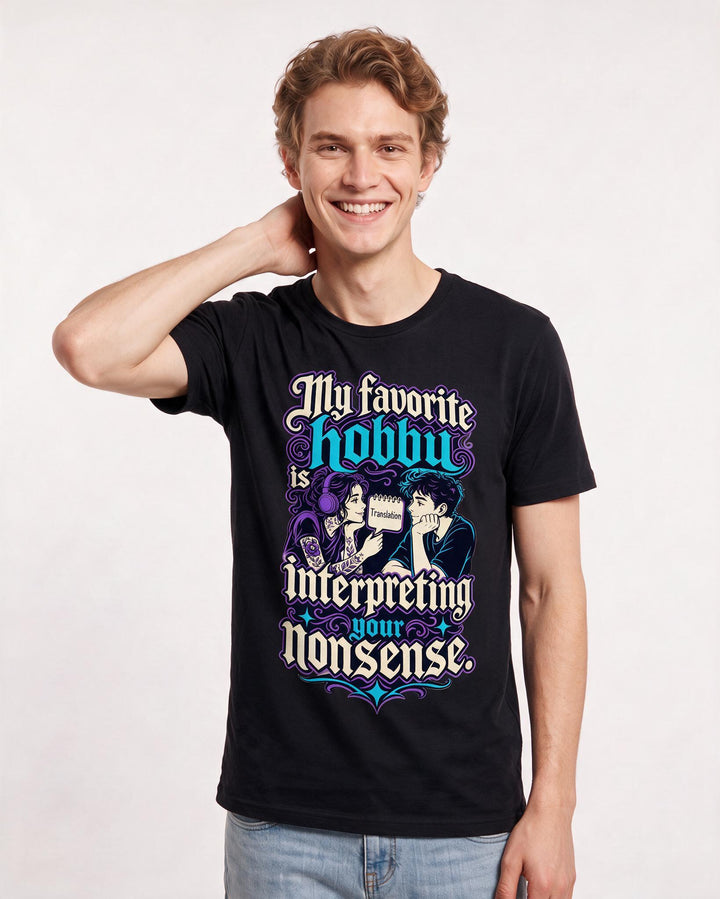 Funny Couples Men's Black T-Shirt – My favorite hobby is interpreting your nonsense. product image 3