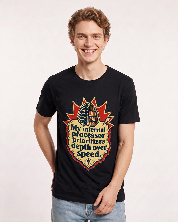 Graphic Men's Black T-Shirt - My internal processor prioritizes depth product image 3
