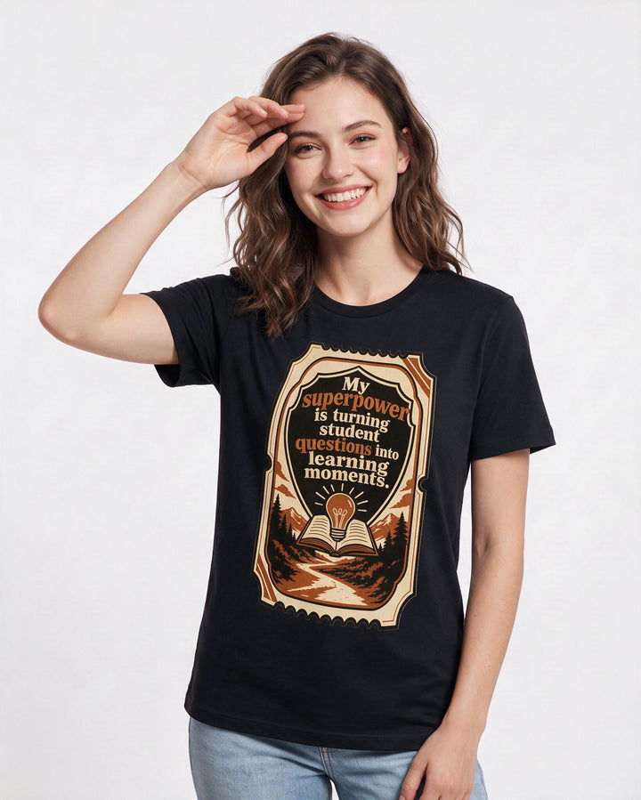 Teacher Gift Women's Black T-Shirt - My superpower is turning student product image 3