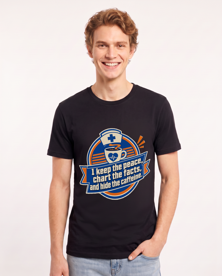 Nurse Gift Men's Black T-Shirt - I keep the peace, chart the facts, product image 1