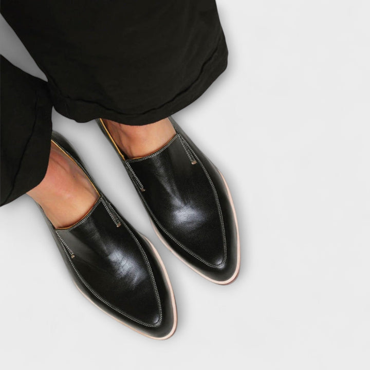 Women's Black Orthopedic Slip On Loafers with Low Heel Design