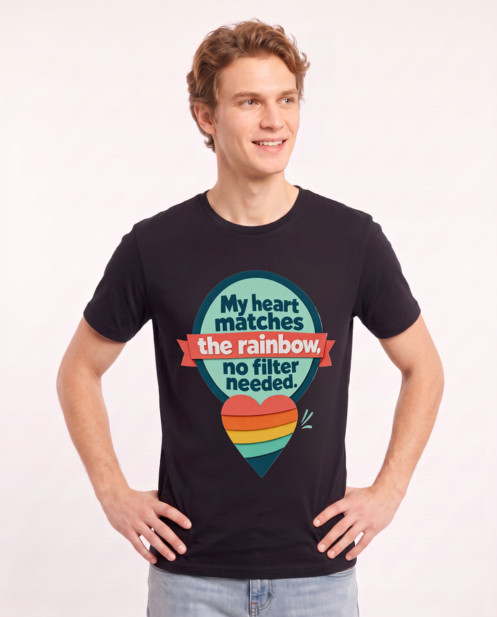 Graphic Men's Black T-Shirt - My heart matches the rainbow, no filter product image 3