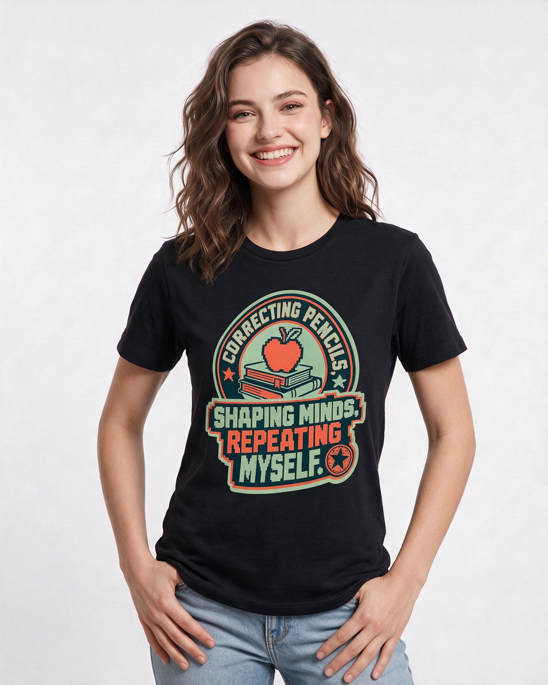 Teacher Gift Women's Black T-Shirt - Correcting pencils, shaping product image 3