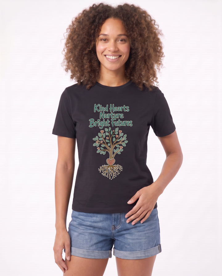 Kind Hearts Nurture Bright Futures Black T-Shirt mockup 1