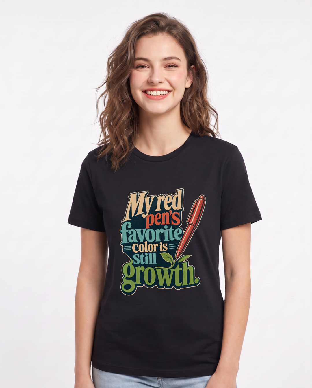 Teacher Women's Black T-Shirt – My red pen's favorite color is still growth. product image 1