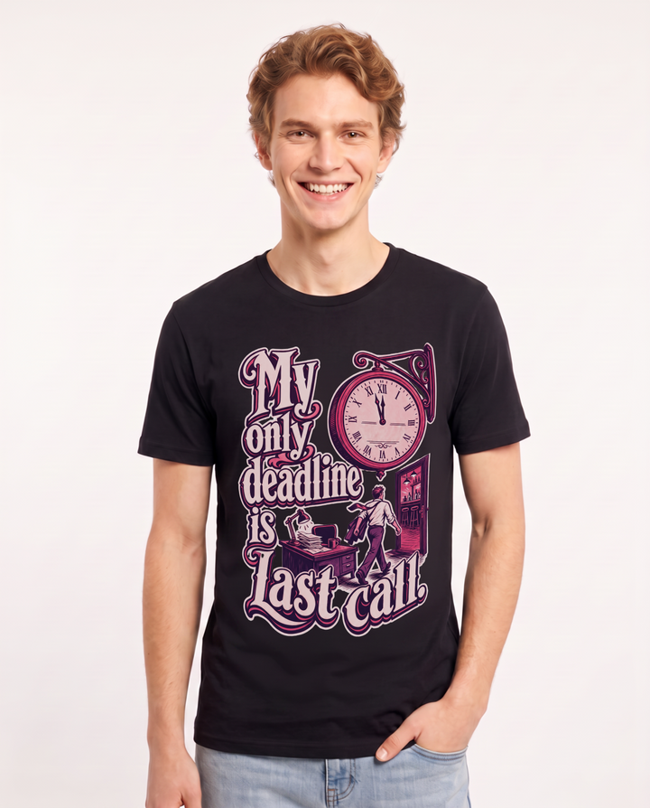 Funny Beer Men's Black T-Shirt – My only deadline is last call. product image 1