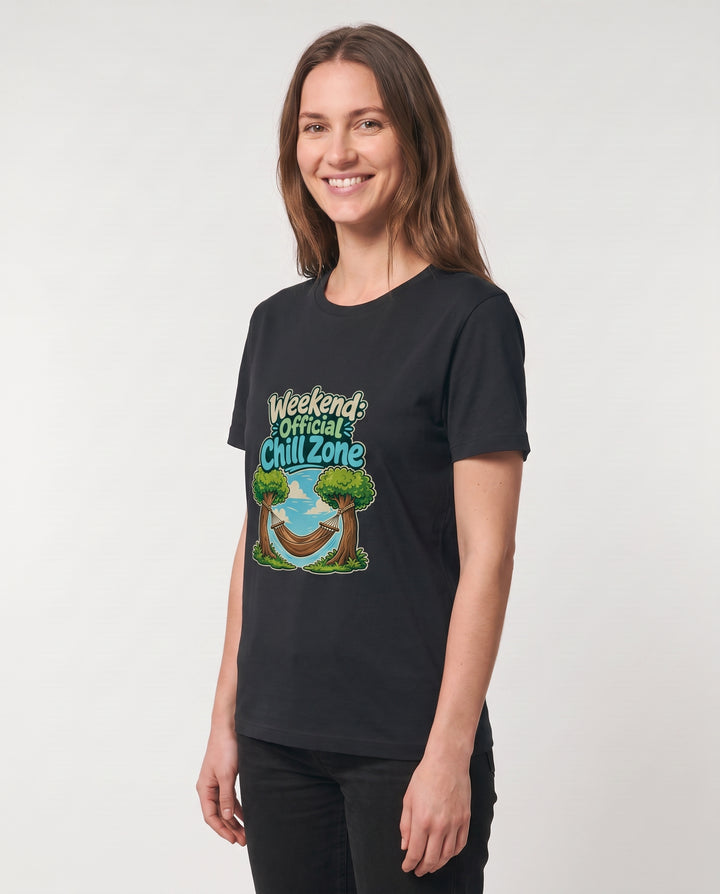 Weekend: Official Chill Zone Black T-Shirt mockup 2