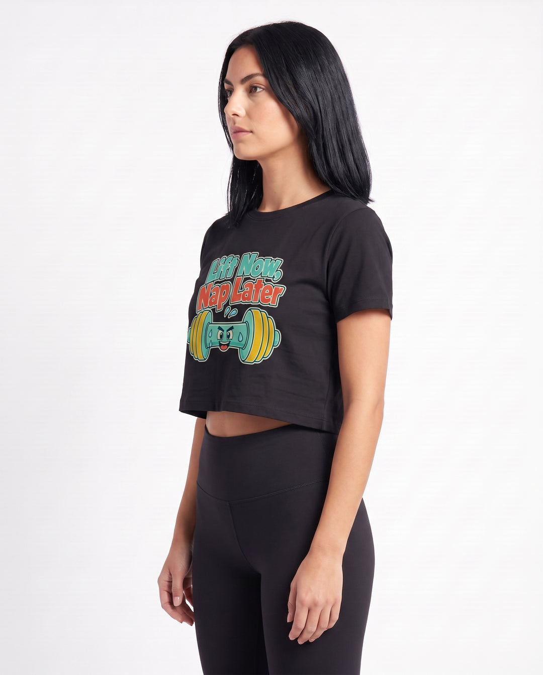 Lift Now, Nap Later Crop Top mockup 2