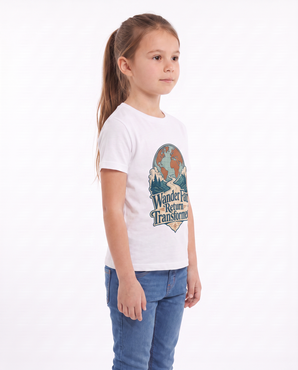 Wander Far, Return Transformed White T-Shirt mockup 2
