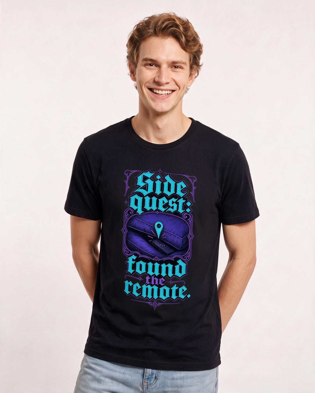 Gaming Men's Black T-Shirt – Side quest: found the remote. product image 3