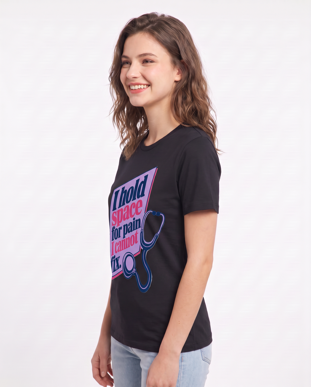 Nurse Gift Women's Black T-Shirt - I hold space for pain I cannot fix. product image 2