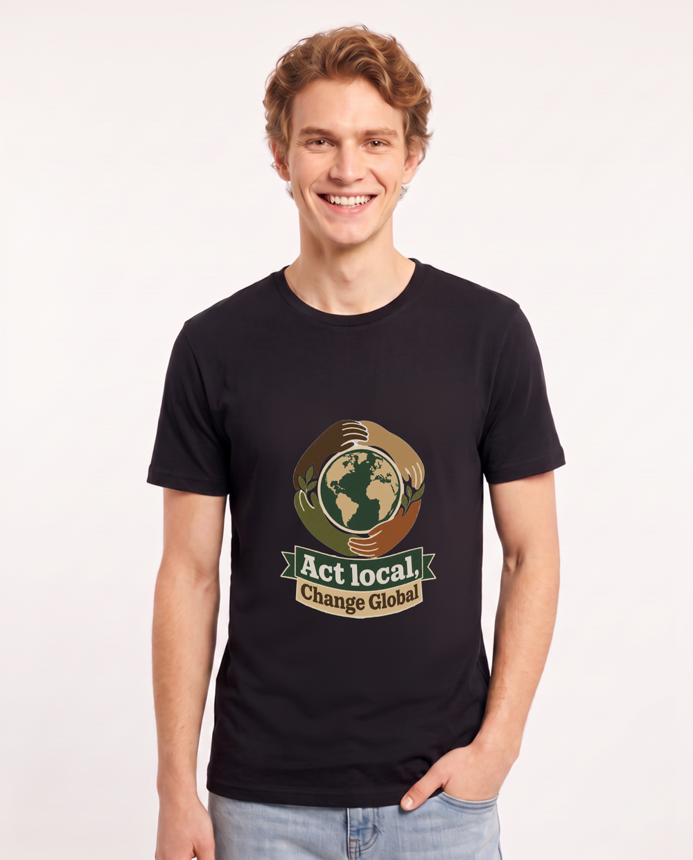 Act Local, Change Global Men's Black T-Shirt product image 2