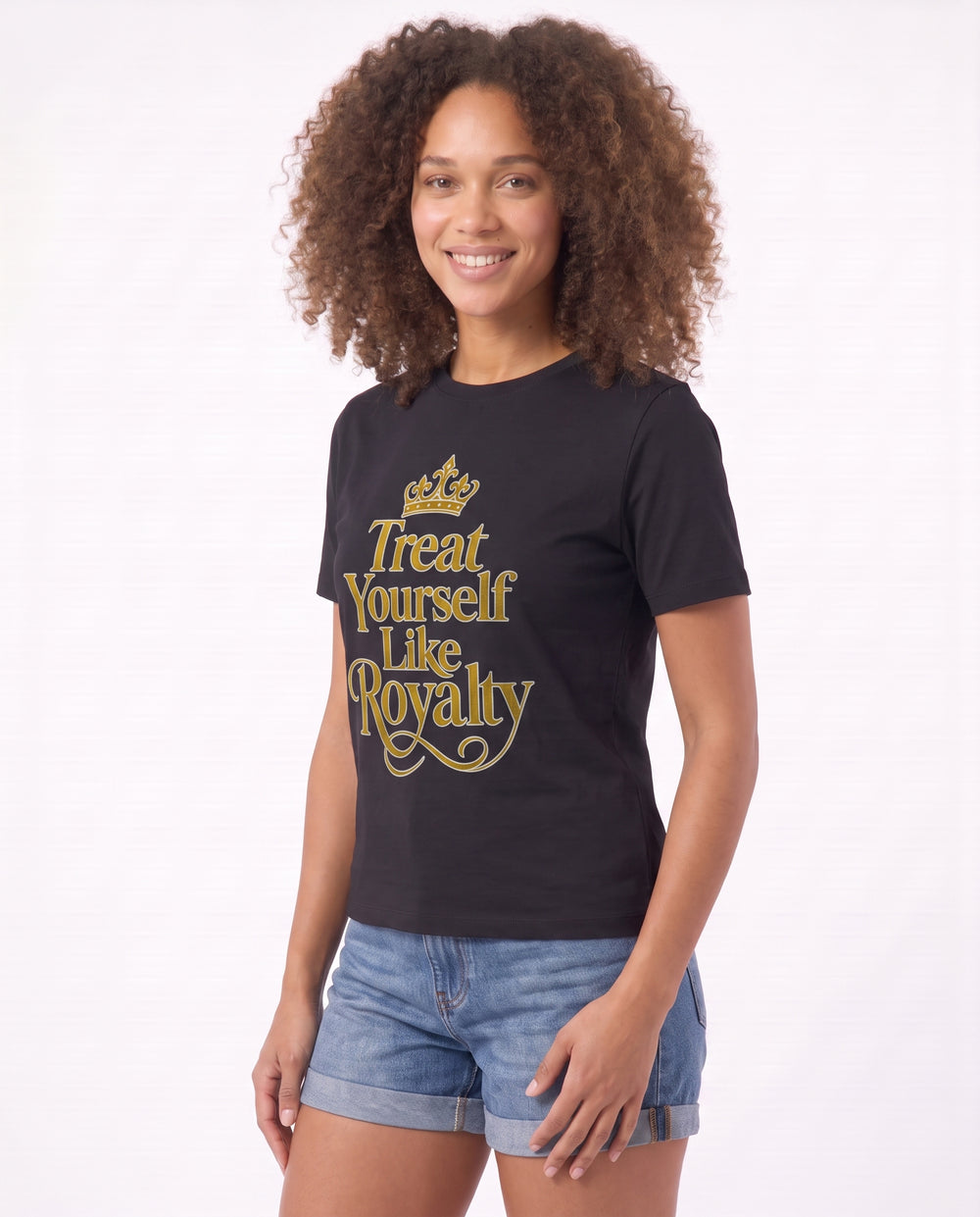 Treat Yourself Like Royalty Black T-Shirt mockup 2