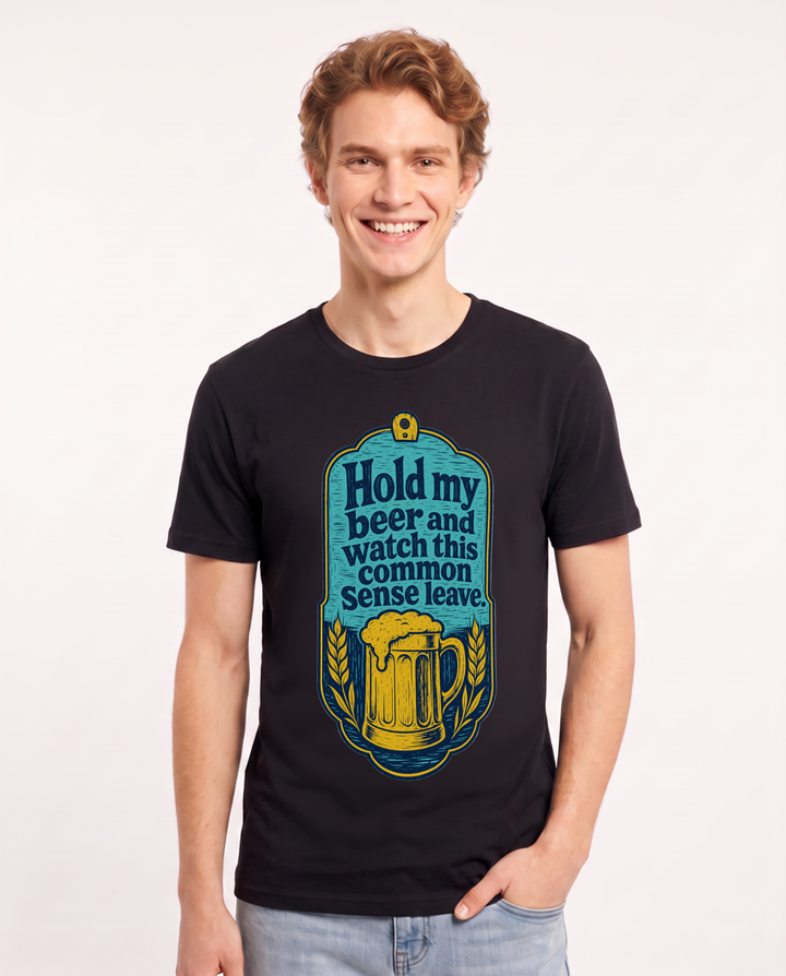 Funny Beer Men's Black T-Shirt - Hold my beer and watch this common product image 1