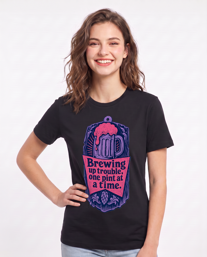 Funny Beer Women's Black T-Shirt - Brewing up trouble, one pint at a product image 3