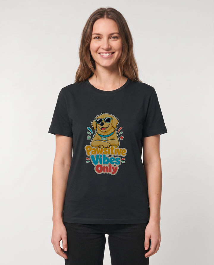 Pawsitive Vibes Only Black T-Shirt mockup 1