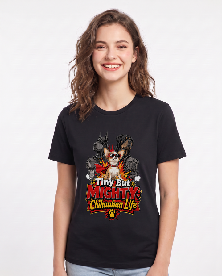 Tiny But Mighty: Chihuahua Life Women's Black T-Shirt product image 2
