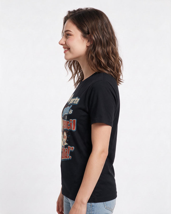 Teacher Women's Black T-Shirt – My favorite sound is a pencil hitting an 'aha!' product image 2