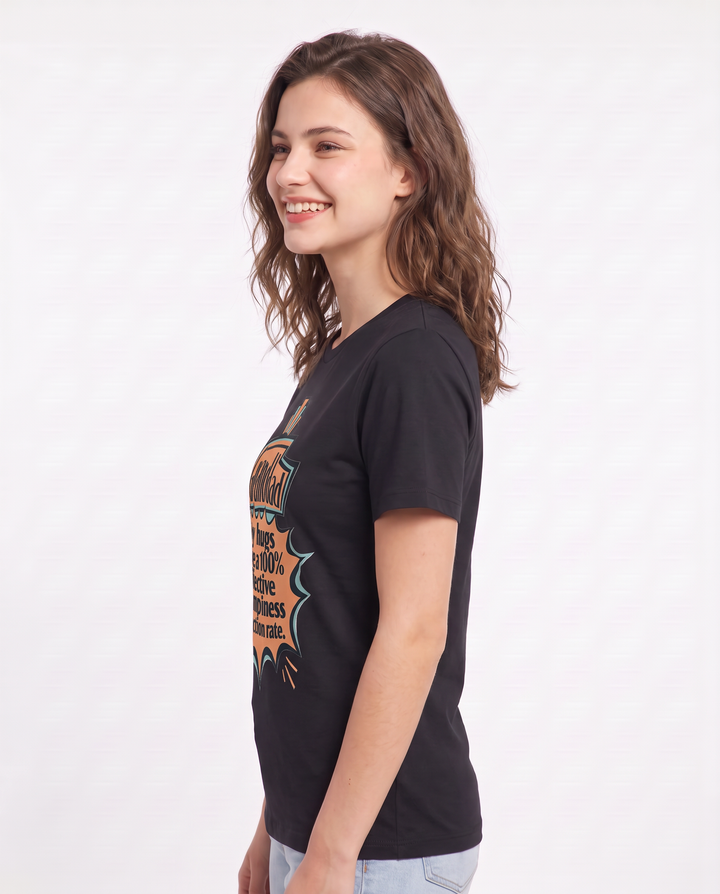 Graphic Women's Black T-Shirt - My hugs have a 100% effective product image 2