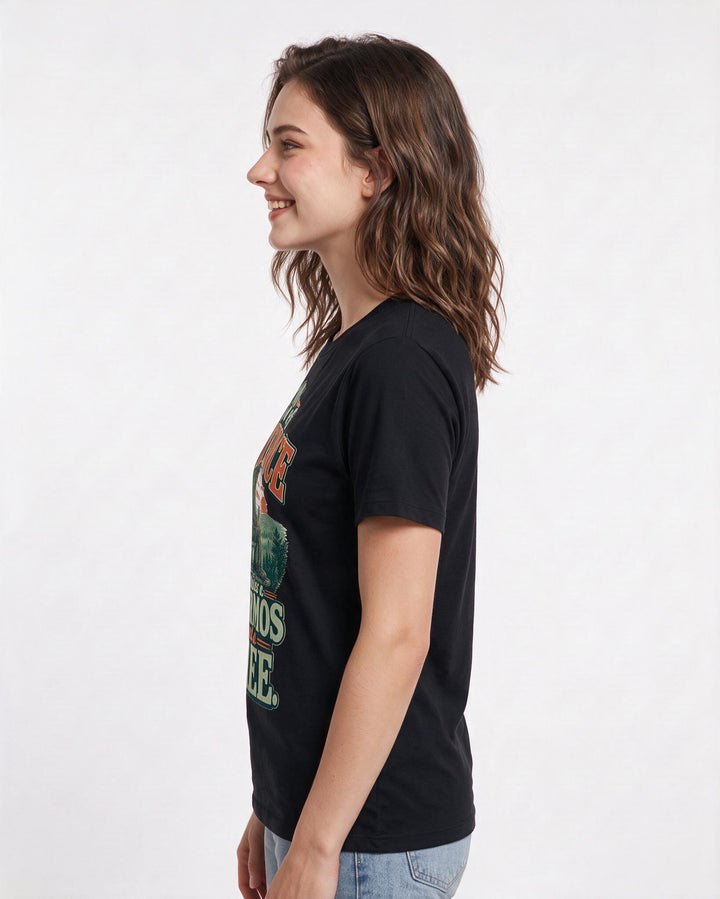 Hunting Women's Black T-Shirt – My type of patience includes a thermos product image 2