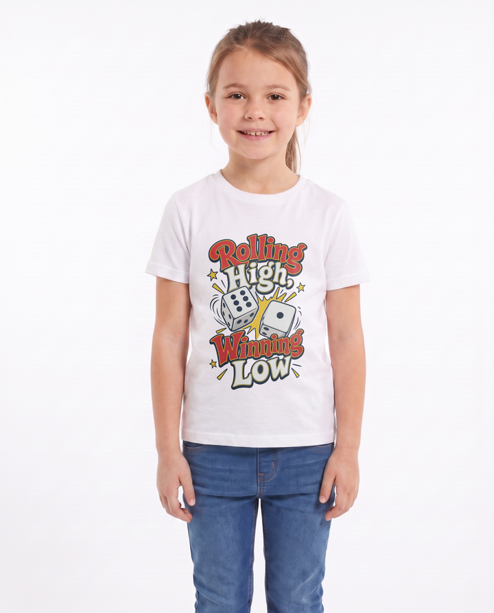 Rolling High, Winning Low White T-Shirt mockup 1