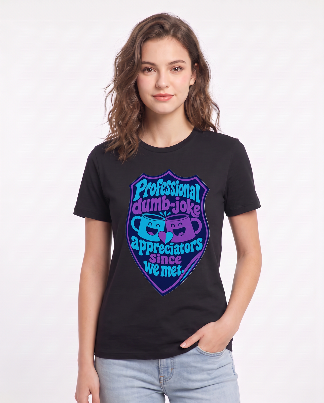 Couples Women's Black T-Shirt - Professional dumb-joke appreciators product image 3