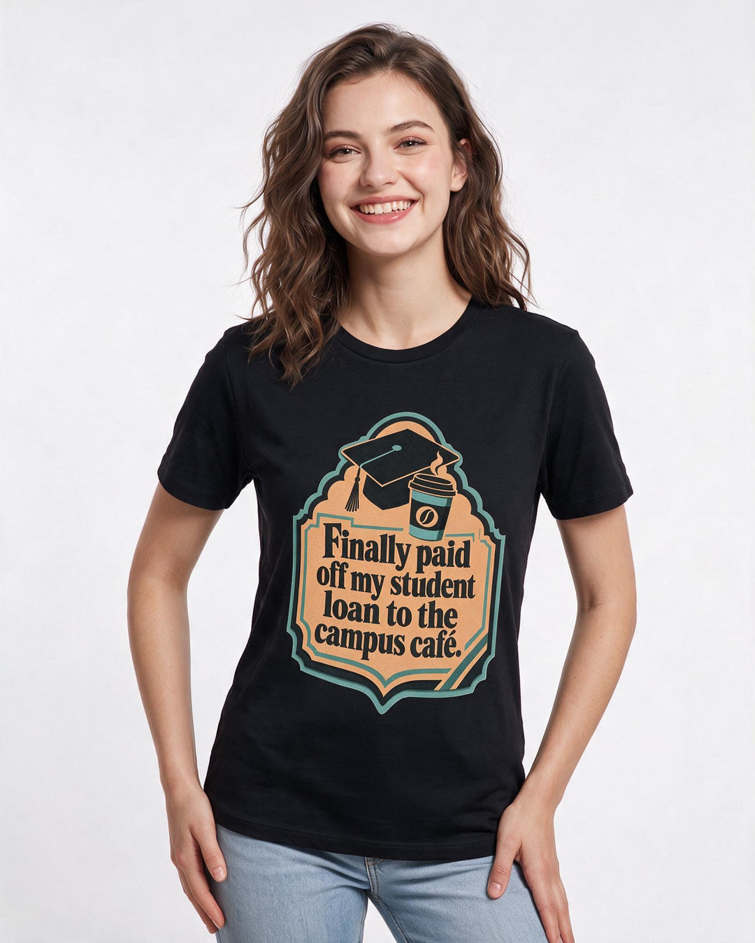 Graduation Gift Women's Black T-Shirt - Finally paid off my student product image 3