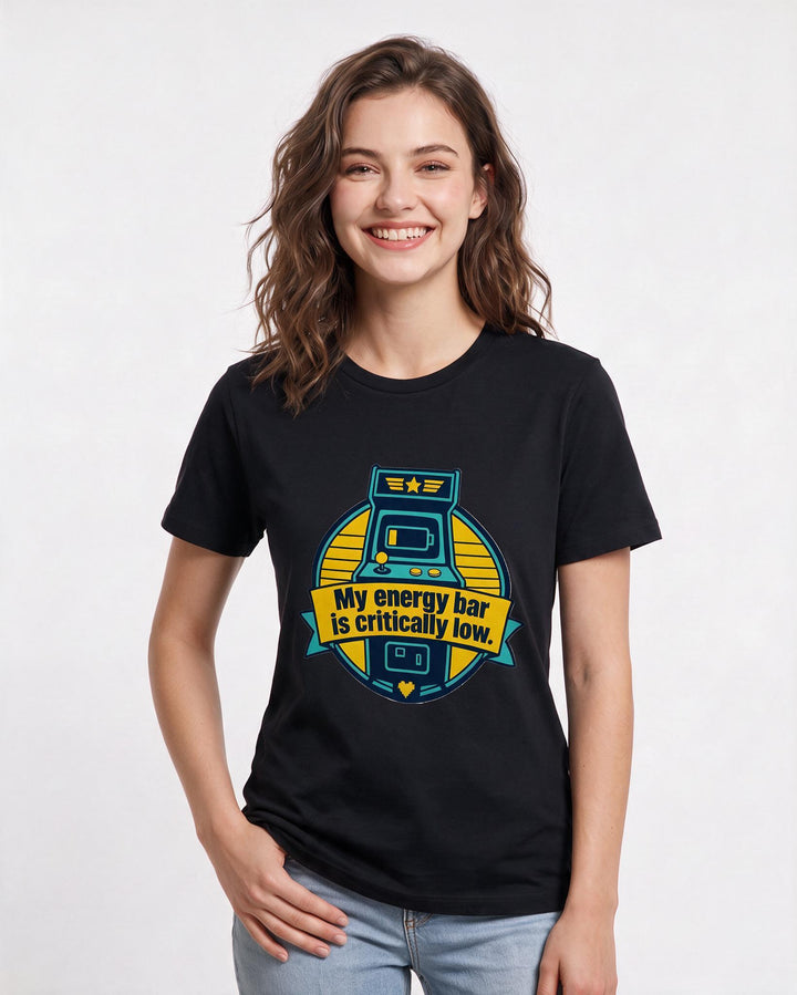 Gaming Women's Black T-Shirt - My energy bar is critically low. product image 3