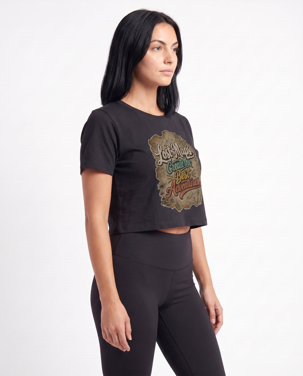 Lost Maps Create The Best Adventures Crop Top mockup 2
