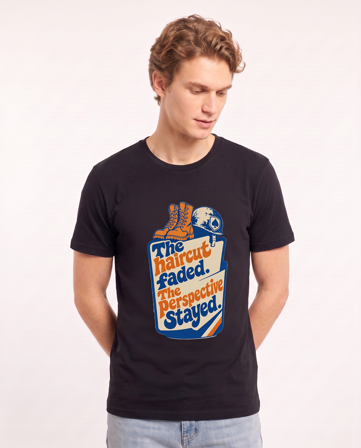 Graphic Men's Black T-Shirt - The haircut faded. The perspective product image 3