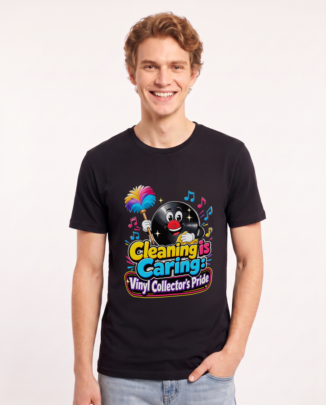 Cleaning is Caring: Vinyl Collector's Pride Men's Black T-Shirt product image 2