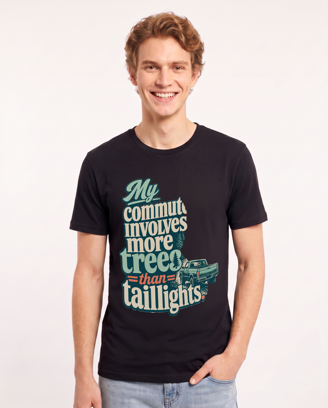 Hunting Men's Black T-Shirt – My commute involves more trees than taillights. product image 1