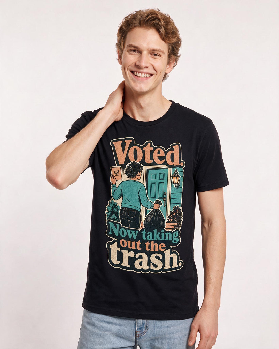 Political Statement Men's Black T-Shirt – Voted. Now taking out the trash. product image 3