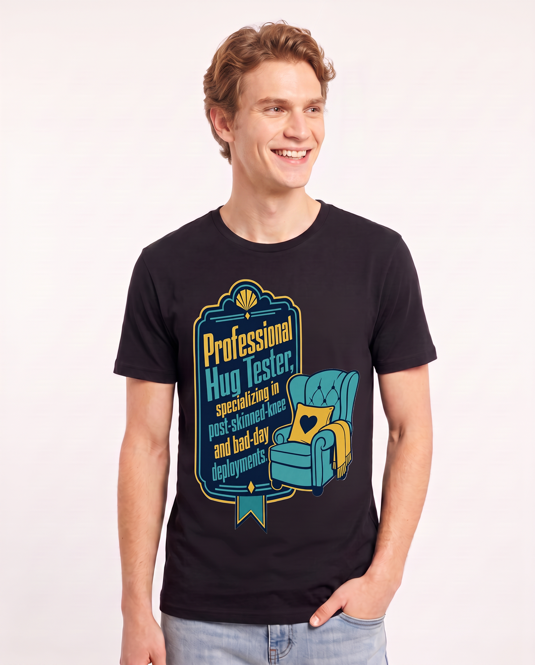 Graphic Men's Black T-Shirt - Professional Hug Tester, specializing in product image 3