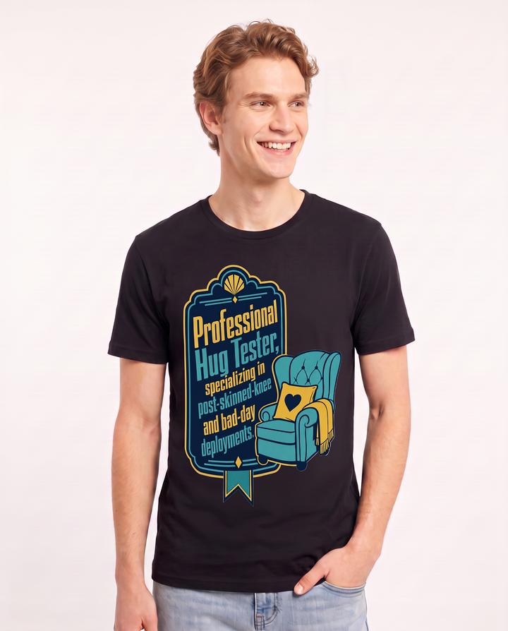 Graphic Men's Black T-Shirt - Professional Hug Tester, specializing in product image 3