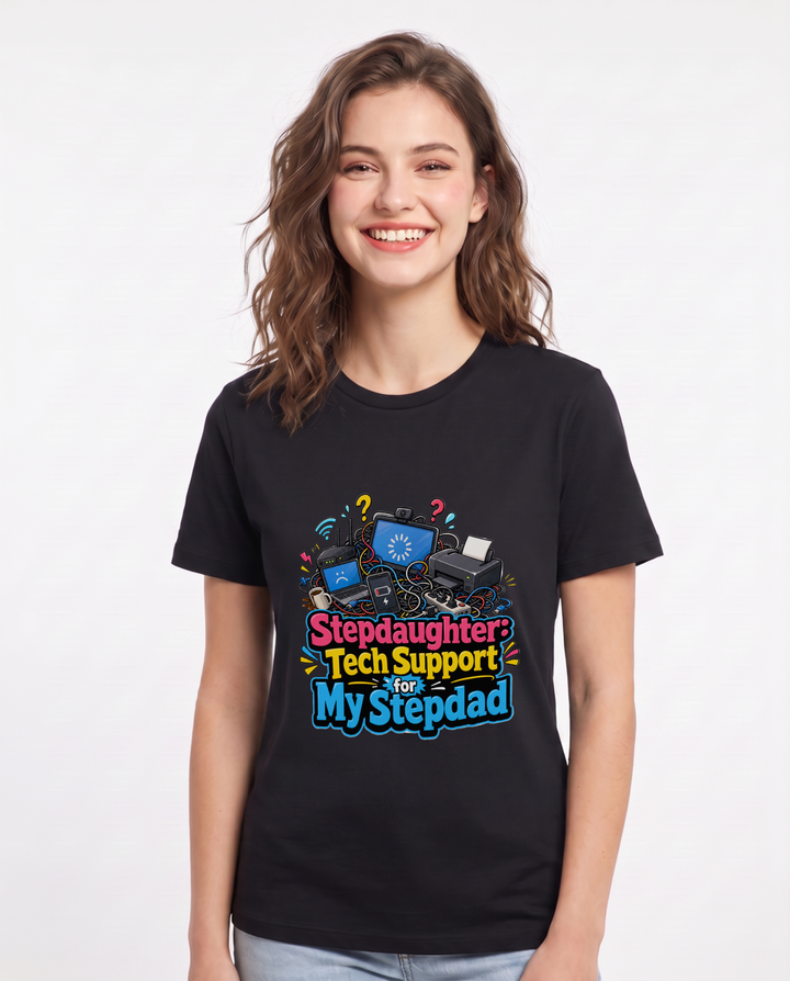 Stepdaughter: Tech Support for My Stepdad Women's Black T-Shirt product image 2