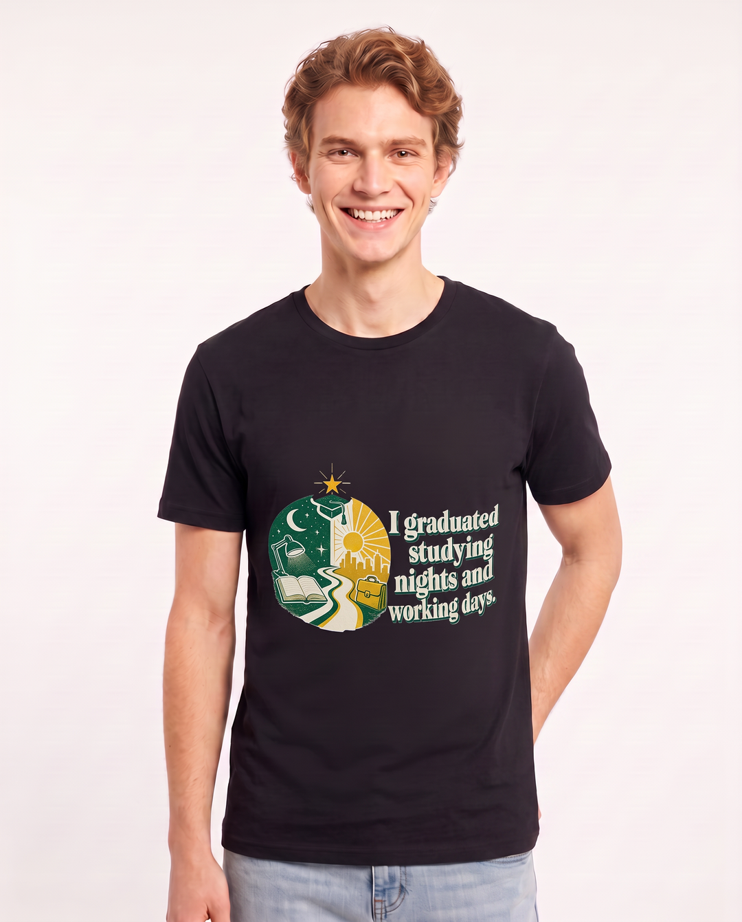 I graduated studying nights and working days. Men's Black T-Shirt product image 1