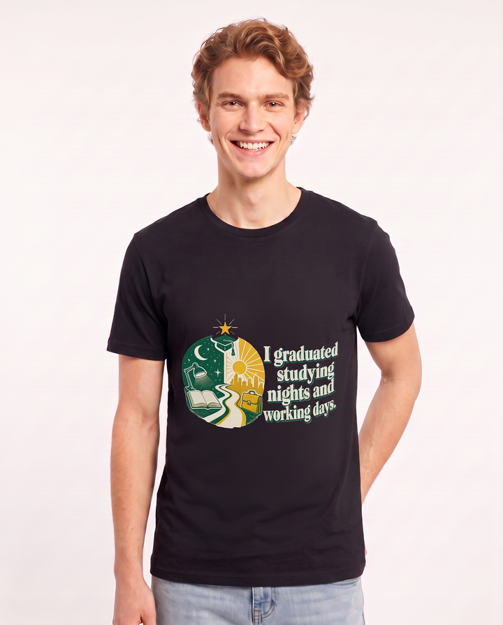 I graduated studying nights and working days. Men's Black T-Shirt product image 1