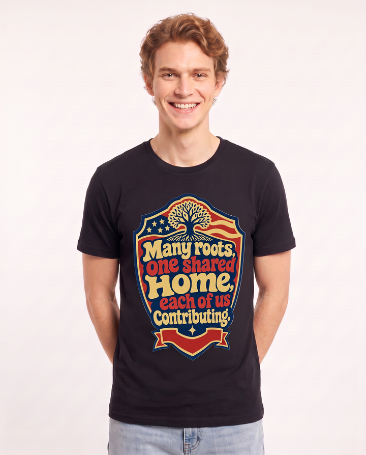 Many roots, one shared home, each of us contributing. - Men's Black T-Shirt product image 1