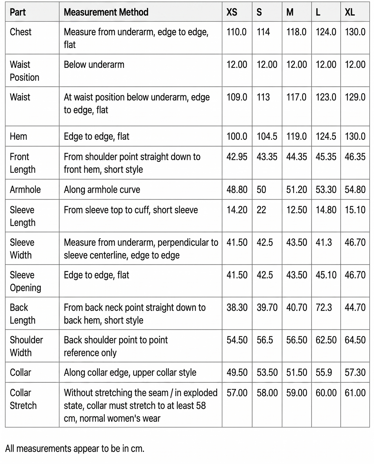 Size chart