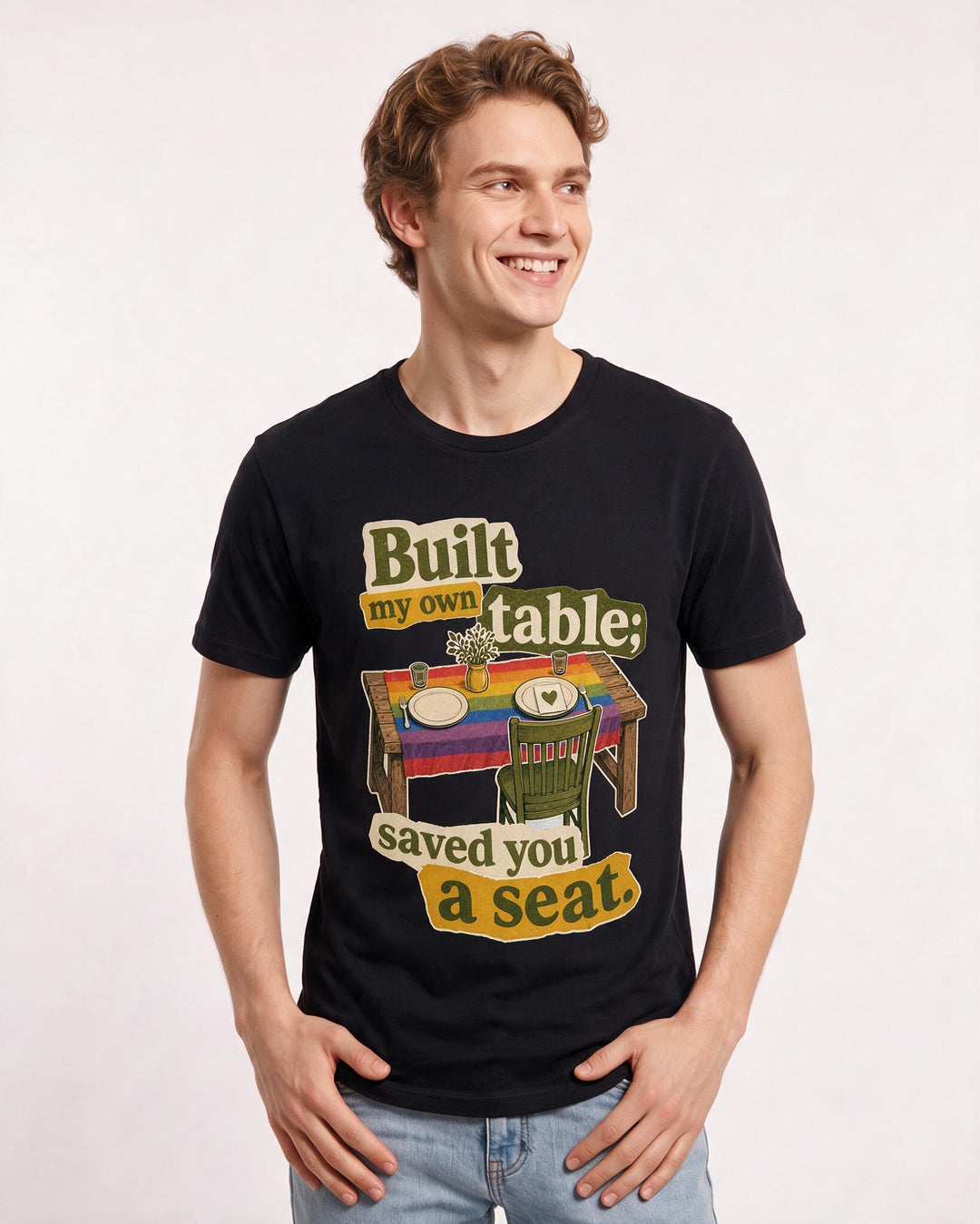 Pride Men's Black T-Shirt – Built my own table; saved you a seat. product image 3