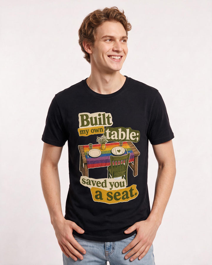 Pride Men's Black T-Shirt – Built my own table; saved you a seat. product image 3